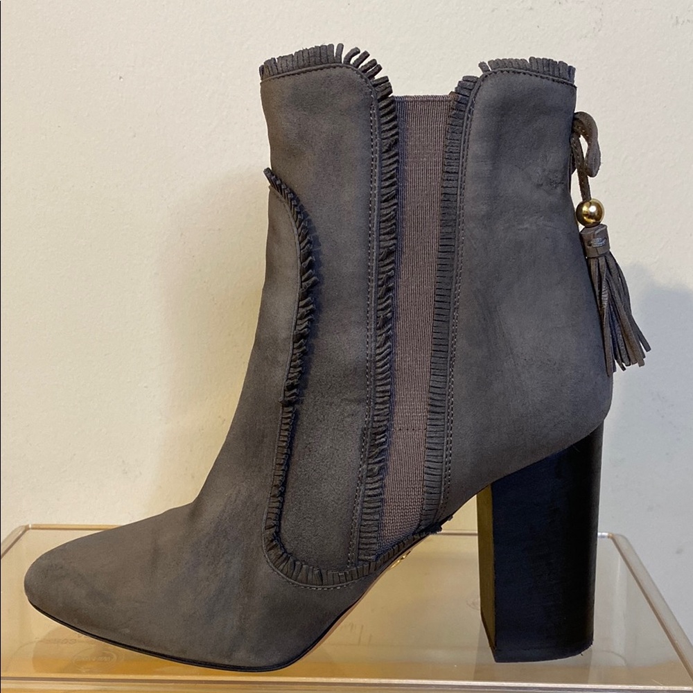 Aquazzura Firenze Gray Suede Ankle Boots Size 37 - Picture 3 of 12